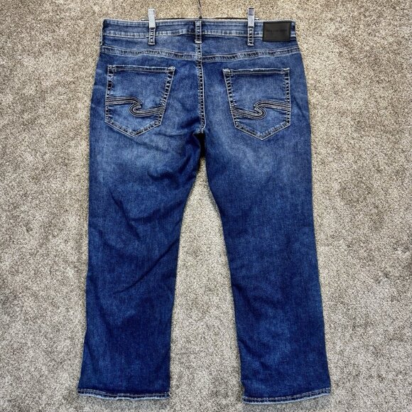 Silver Jeans Mens 40x30 Blue Zac Relaxed Straight Distressed Stretch Denim - Picture 1 of 11
